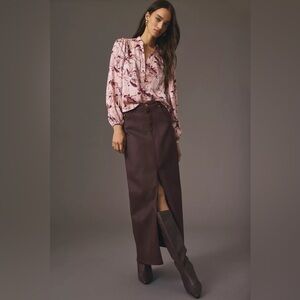 Anthropologie Pleated Sleeve Henley Blouse Size M